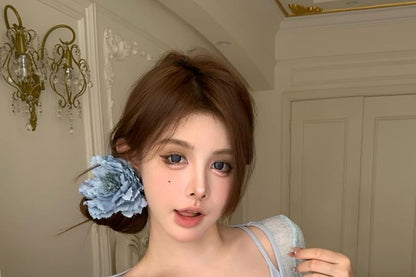 Neck Short-Sleeve Top Set: Square Camisole +