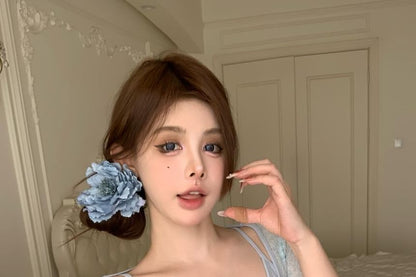 Neck Short-Sleeve Top Set: Square Camisole +