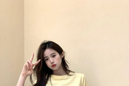 Crewneck Crop Short-Sleeve T-Shirt Embroidered