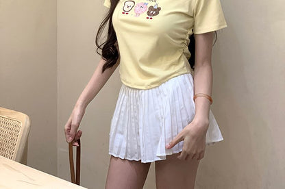Crewneck Crop Short-Sleeve T-Shirt Embroidered