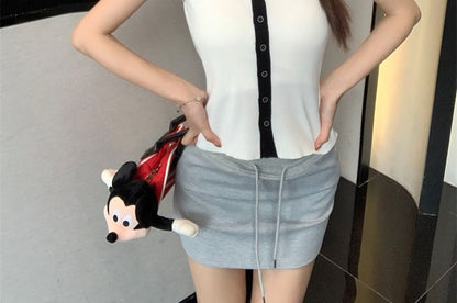 Sailor Top Button-Up Collar Knit Sleeveless