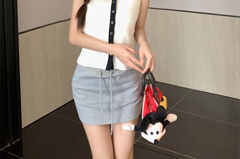 Sailor Top Button-Up Collar Knit Sleeveless