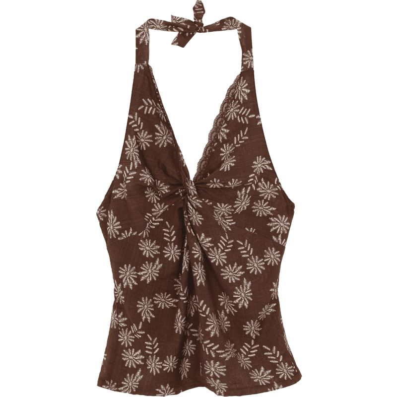 Print / Sleeveless Mini Top V-Neck Skirt