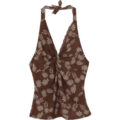 Print / Sleeveless Mini Top V-Neck Skirt