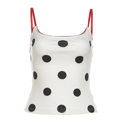 Polka Dot Contrast-Trim Scoop-Neck Slim Cropped Cami