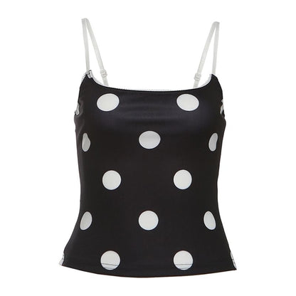 Polka Dot Contrast-Trim Scoop-Neck Slim Cropped Cami