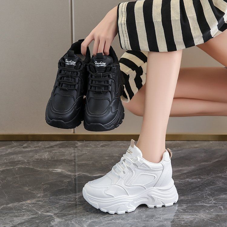 Panel Sneakers Platform Wedge Hidden