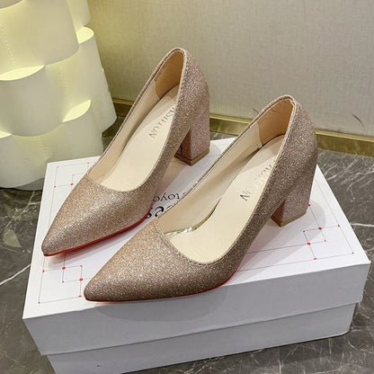 Pumps Pointed Toe Block Heel Glitter