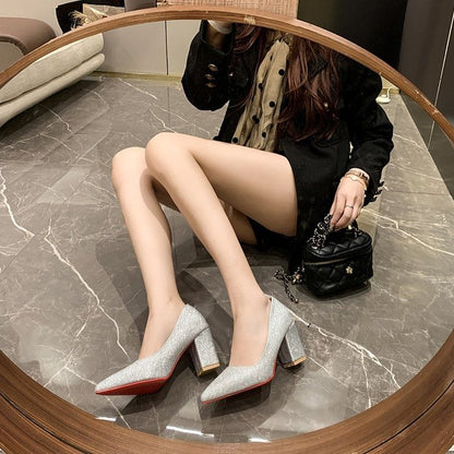 Pumps Pointed Toe Block Heel Glitter