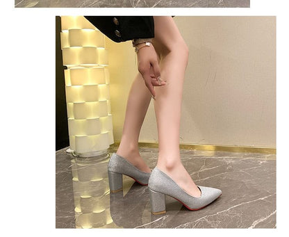Pumps Pointed Toe Block Heel Glitter