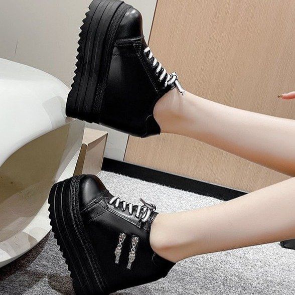 Platform Hidden Wedge Panel Zip Sneakers