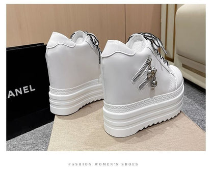 Platform Hidden Wedge Panel Zip Sneakers