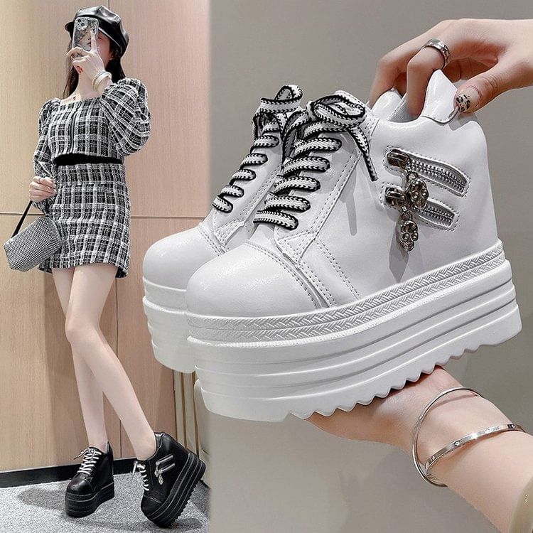 Platform Hidden Wedge Panel Zip Sneakers