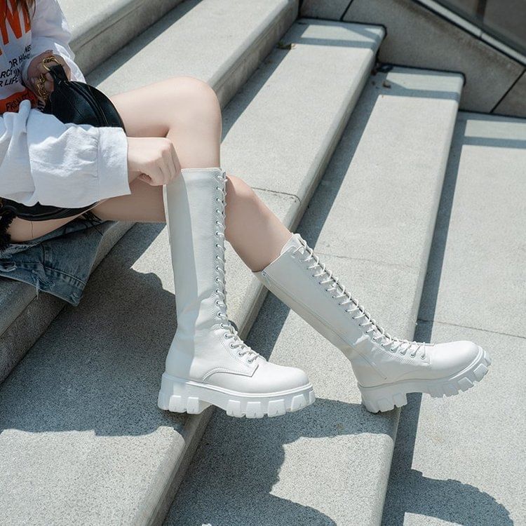 Lace Up Knee High Boots Platform