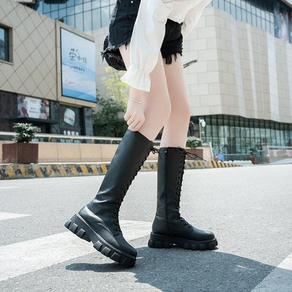 Lace Up Knee High Boots Platform