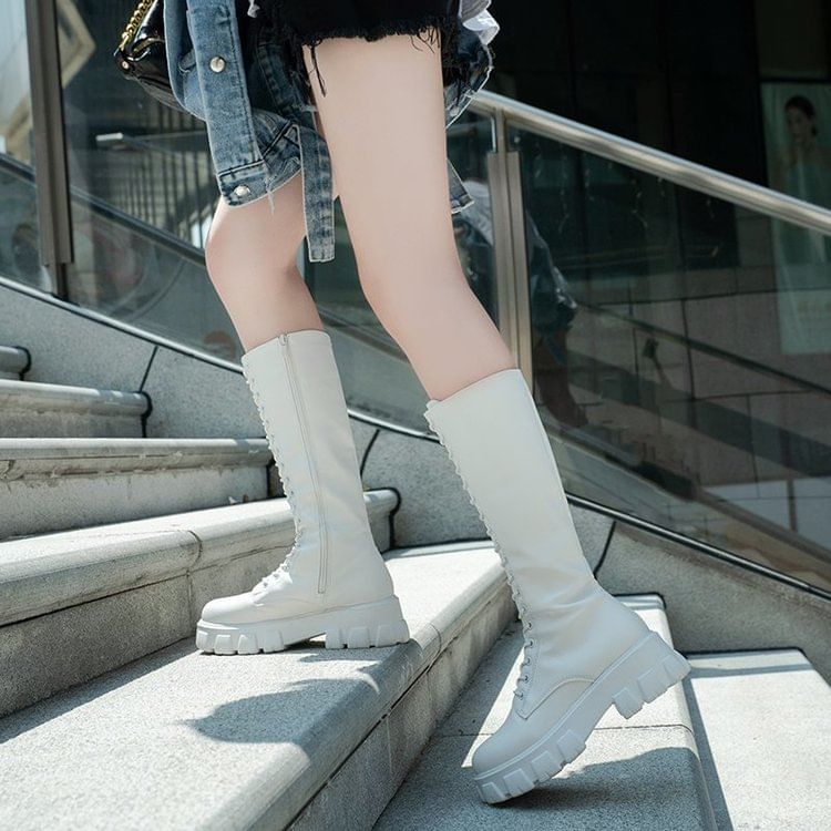 Lace Up Knee High Boots Platform