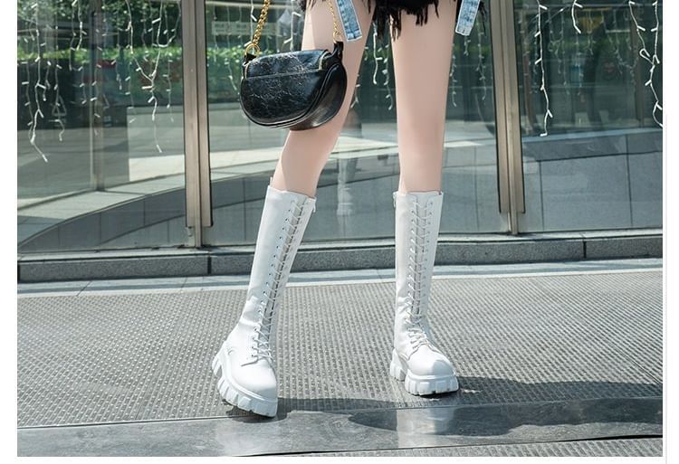 Lace Up Knee High Boots Platform
