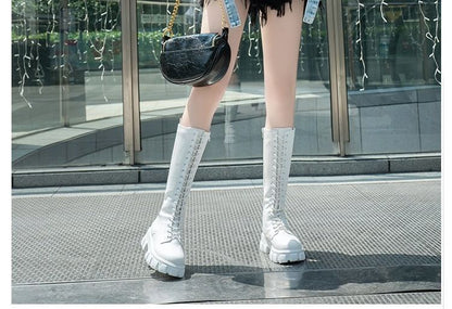 Lace Up Knee High Boots Platform