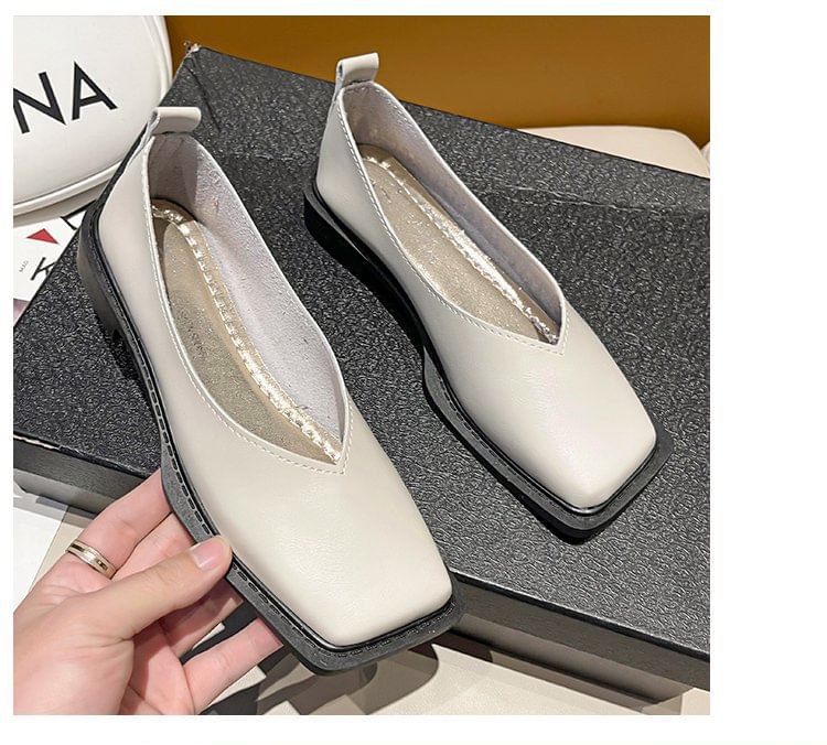 Toe Square Flats Leather Faux