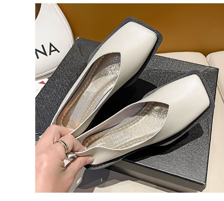 Toe Square Flats Leather Faux