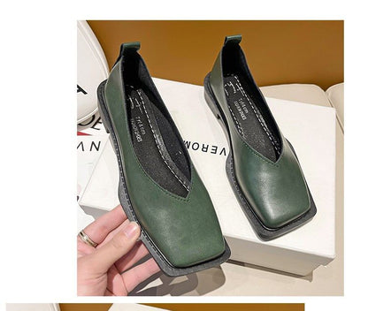 Toe Square Flats Leather Faux