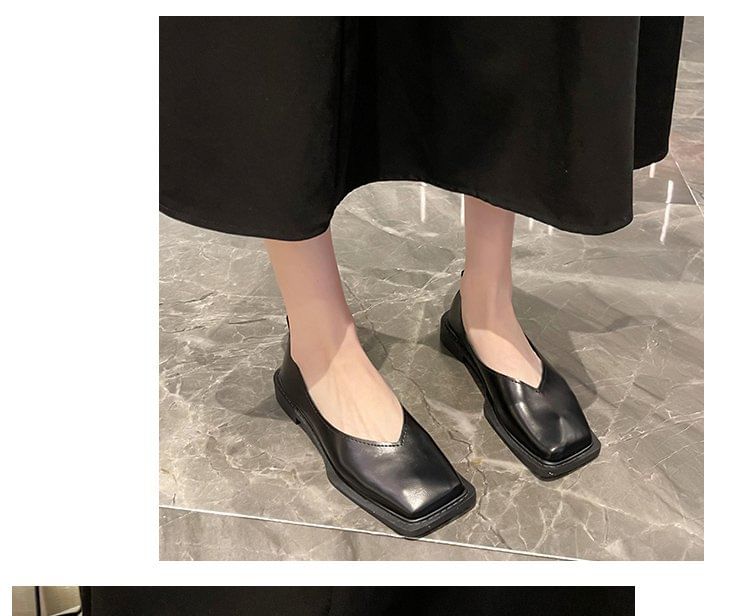 Toe Square Flats Leather Faux
