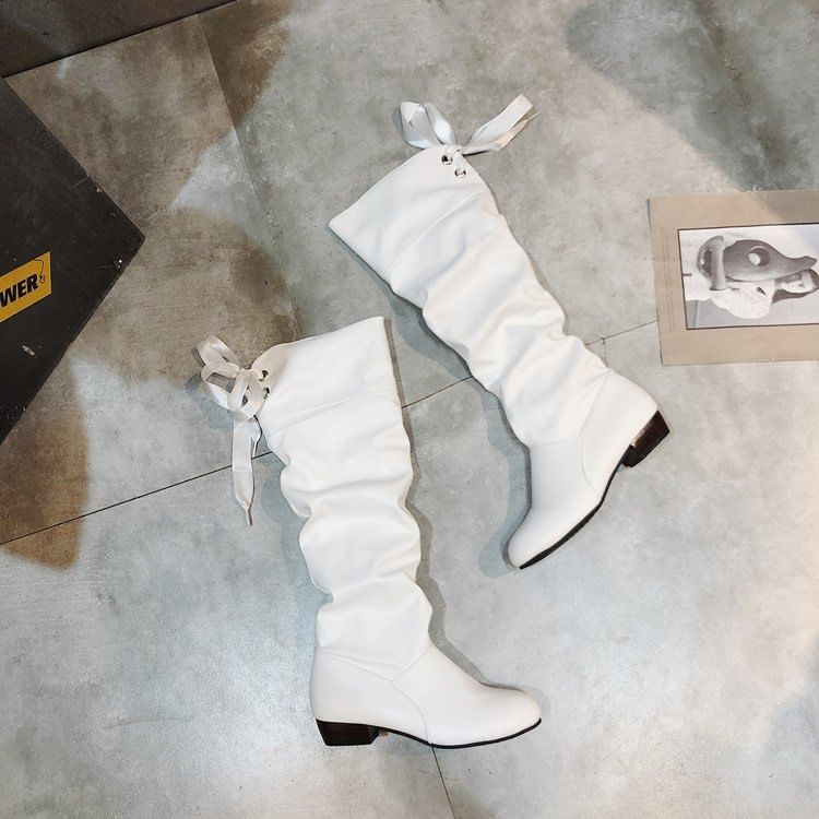 Boots Knee High Ruched Bow