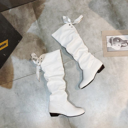 Boots Knee High Ruched Bow