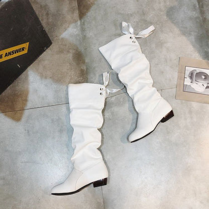 Boots Knee High Ruched Bow