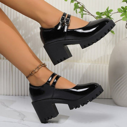 Heel Jane Pumps Patent Platform Mary Block Leather