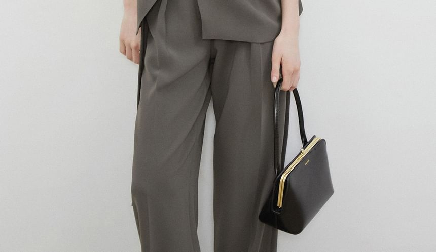 Asymmetric Sleeveless Top / High-Waisted Straight Pants