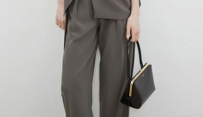 Asymmetric Sleeveless Top / High-Waisted Straight Pants