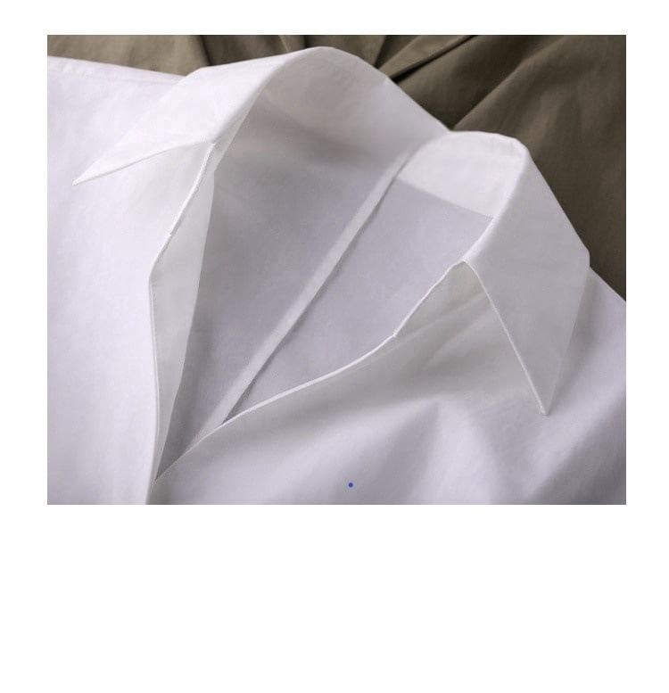 Plain V-Neck Puff-Sleeved Blouse