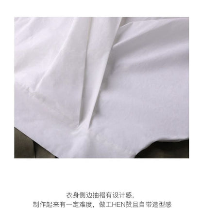 Plain V-Neck Puff-Sleeved Blouse