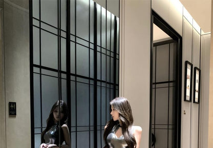 Sleeveless Glitter Slit Maxi Qipao