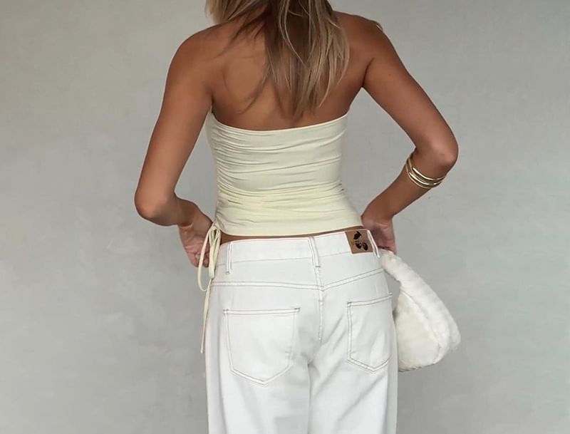 Drawstring Strapless Plain Tube Top