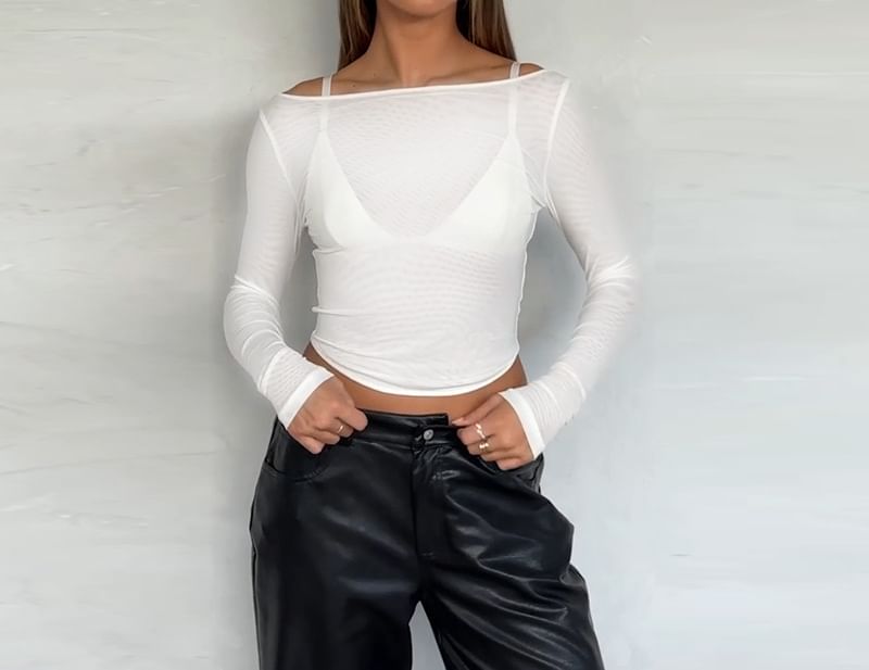Two-Piece Set: Cropped Boat-Neck Tee + Camisole Top