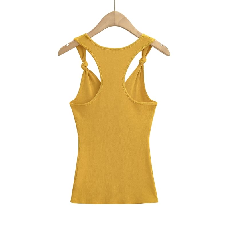 Knotted V-Neck Plain Knit Tank Top