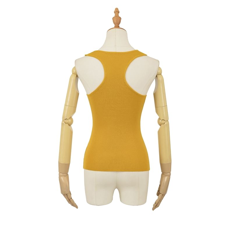 Knotted V-Neck Plain Knit Tank Top