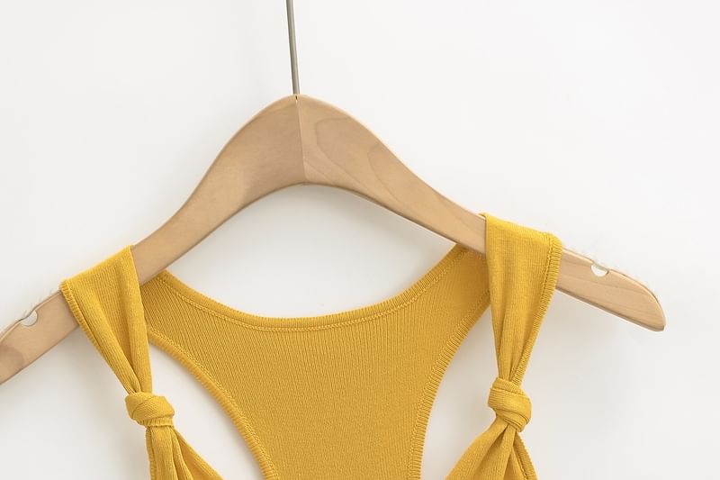Knotted V-Neck Plain Knit Tank Top