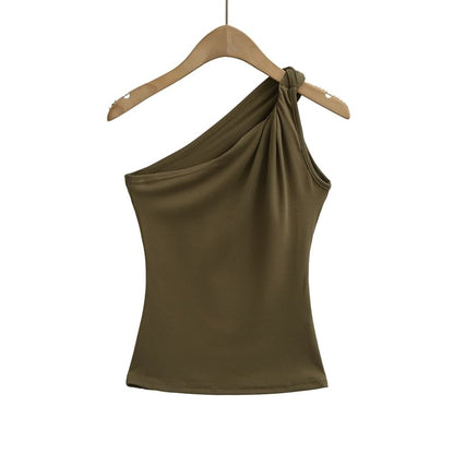Twisted One-Shoulder Sleeveless Plain Top