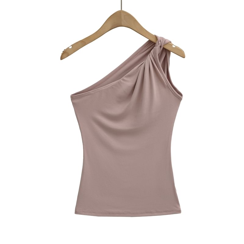 Twisted One-Shoulder Sleeveless Plain Top