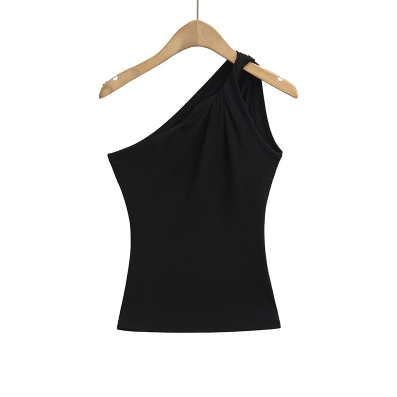Twisted One-Shoulder Sleeveless Plain Top
