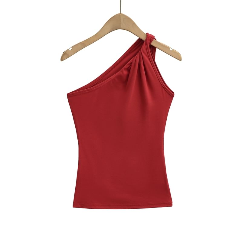 Twisted One-Shoulder Sleeveless Plain Top