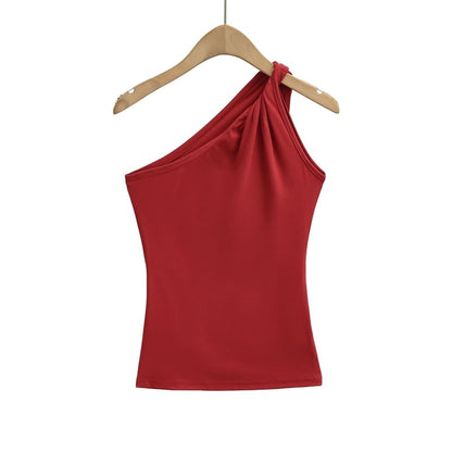 Twisted One-Shoulder Sleeveless Plain Top