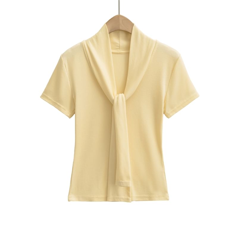 Tie-Neck Short-Sleeved Plain Top