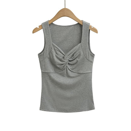 Twisted V-Neck Plain Tank Top