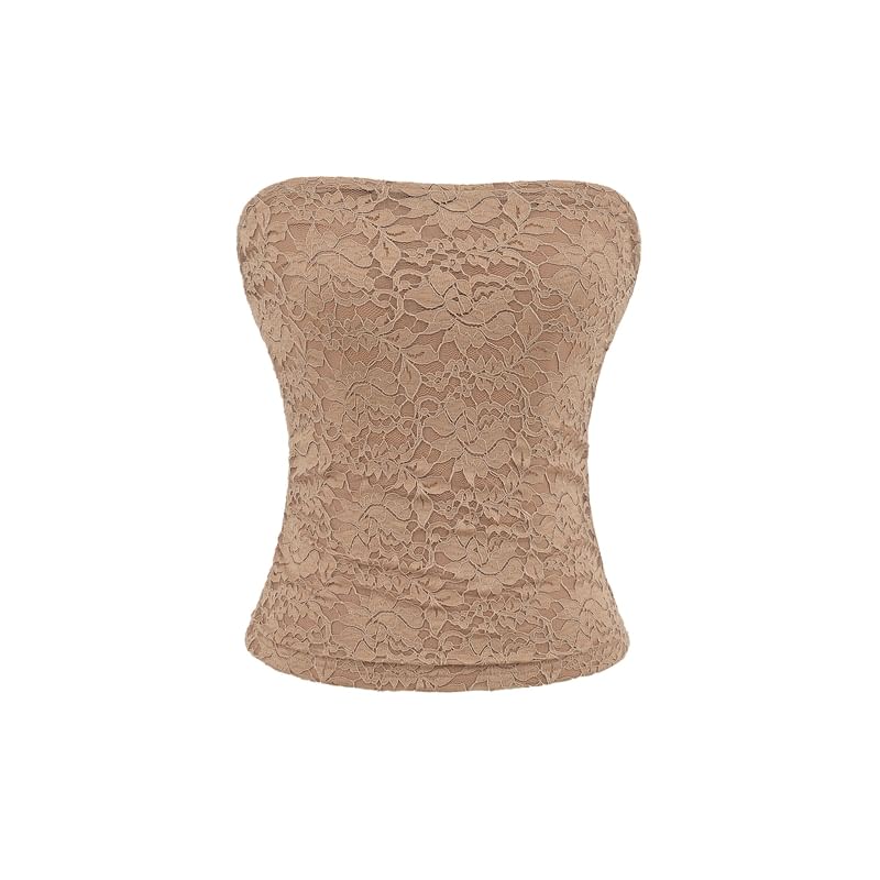 Ruched Lace Plain Tube Top