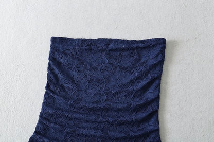 Ruched Lace Plain Tube Top