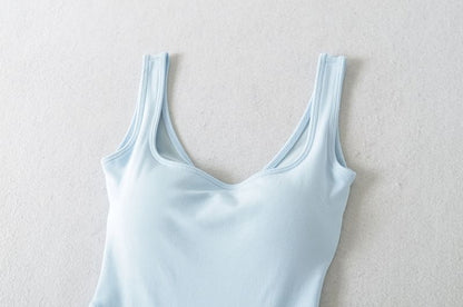 Padded Sleeveless Square-Neck Bodysuit Top